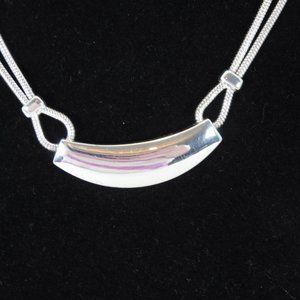Silver Tone Double Snake Chain Choker Collar Necklace Bar Type Pendant 7.5" Long